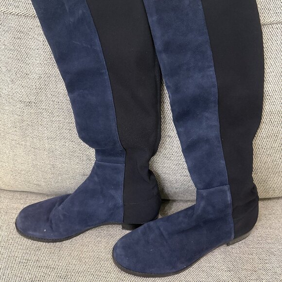 Stuart Weitzman Blue Suede Boots Stretch 5050 Size 8M - Picture 1 of 3